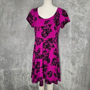 City Chic Women‎ Dress M Purple Blk Velvet Floral Whimsigoth Dark Fairy Stretchy